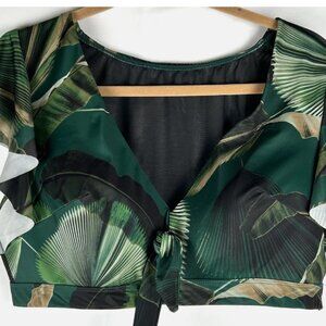 Swim By Cacique Bathing Suit Top Womens 18 Green Garden Palms Flutter Sleeve